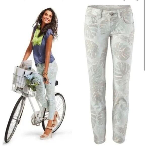 CAbi #227 Tropical Palm Leaf Cropped Skinny Jeans - Picture 1 of 8
